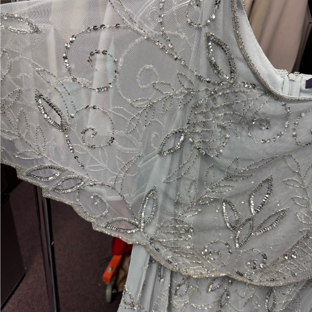 Elegant Light Gray silver Beaded Dress - Picture 2 of 9
